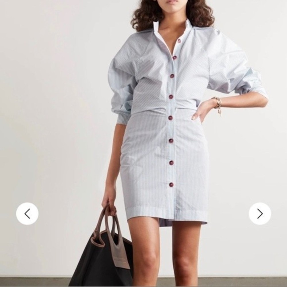 Nanushka Light Blue Pinstripe Button-Front Mini Dress